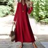 Women's Fashion V-Neck Long Sleeve Pocket Solid Color Zipper Casual Vacation Long Cotton Linen Dresses