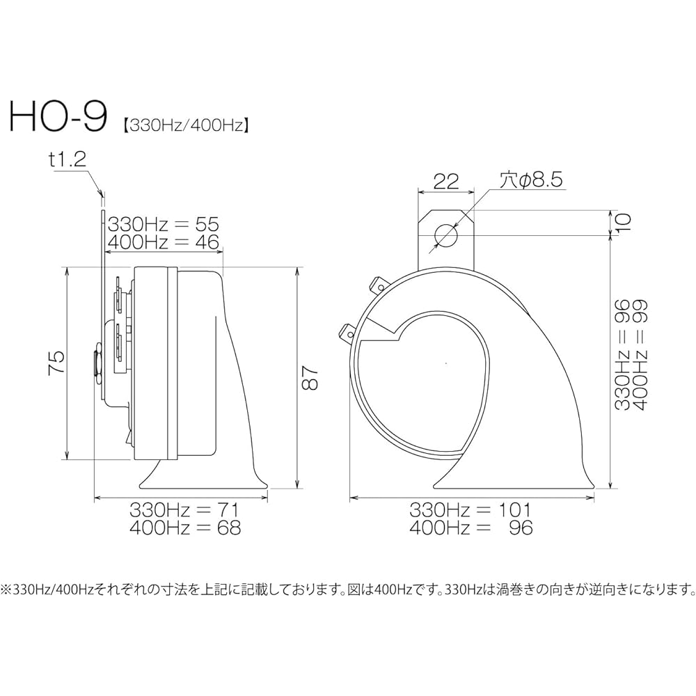 PIAA HO-9 Super Bass Houkačka, 330Hz+400Hz, Ultra Hluboké Basy, 112dB, Spirální Typ, Sada 2 kusů, Schváleno pro STK, Včetně zemnícího svazku