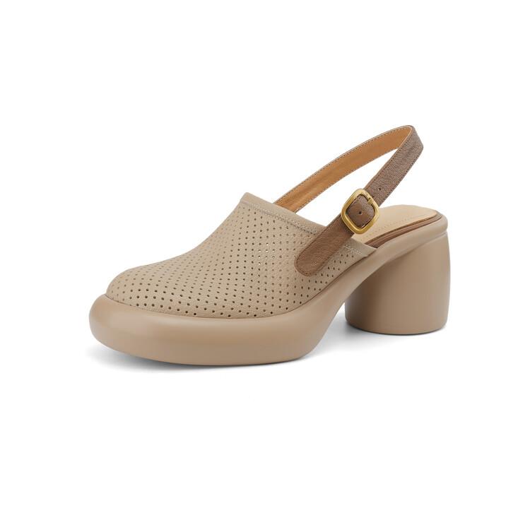 

Модные летние сандалии с круглым носком, с вырезами, на высоком каблуке для женщин, сандалии на платформе, обувь из овчины на массивном каблуке, зеленые 40 абрикосовый