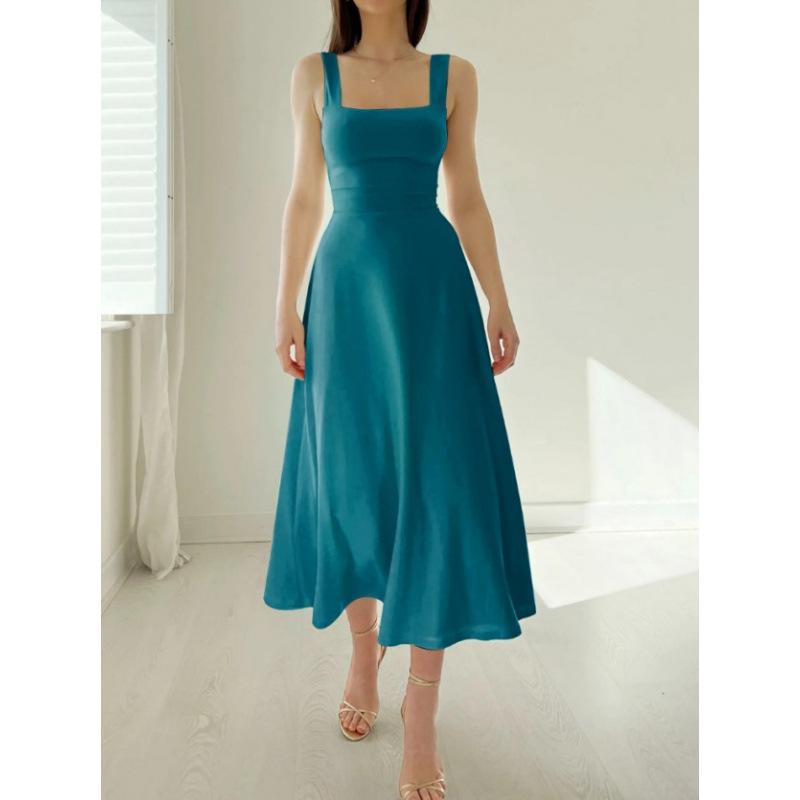 European & American Women's Summer Dress with Thick Straps and Slim Fit Waist