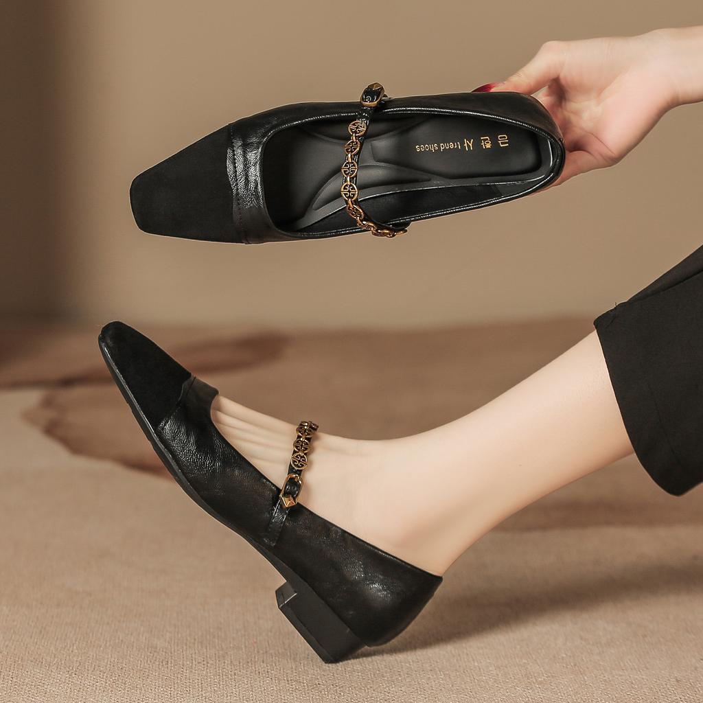 H8563-1 Mary Jane Single Shoes Women's Summer New Niche Color Matching One Pedal Thick Heel Huizhou Women's Shoes Outer Shoes