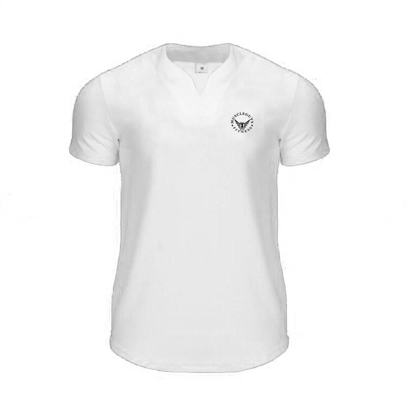 

Muscleguys брендовая одежда для спортзала модная футболка с v-образным вырезом и коротким рукавом мужская приталенная футболка мужская спортивная повседневная летняя футболка для фитнеса XXL белый