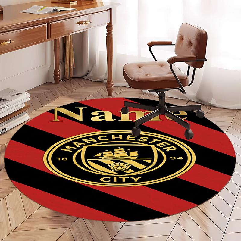 Custom Name Manchester City Printed Round Rug Carpet Chair Rug Area Rug Entryway Doormats,for Office Chair Living Room Bedroom Kitchen Room.