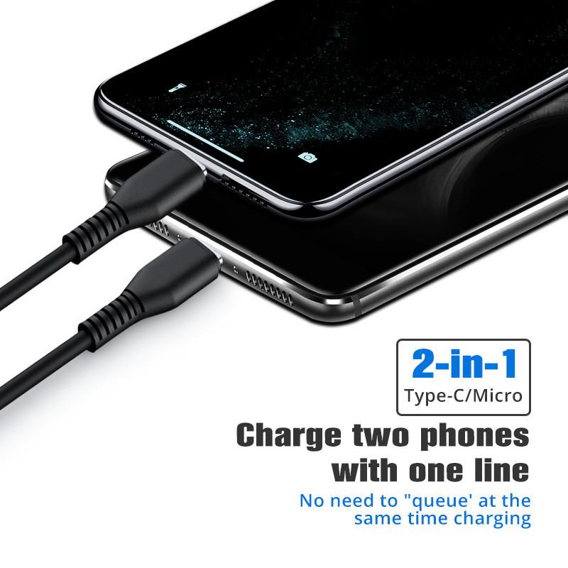 1PC 2 In 1 USB Type C Micro USB C Cable Mobile Phone Fast Charging Cable For Huaiwei Samgsung Xiaomi Type C Charge Cord Wire