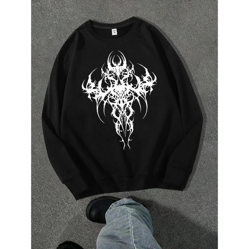Men's Original Gothic Dark Style Anime Character Print Sweatshirt, Fashion Street Pullover for Casual Occasions - New Autumn Collection