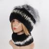 Hot Sale Women Winter Real Rex Rabbit Fur Hat Scarf Sets Natural Warm Genuine Silver Fox Fur Rex Rabbit Fur Cap Scarves 2 Pieces
