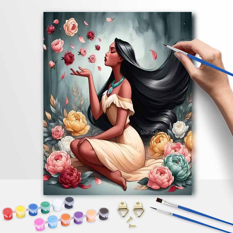 Disney Pocahontas Oil Painting Art Painting Kit, Handmade Diy Art Painting Home Wall Decoration, Beautiful Flower Princess Painting Set
