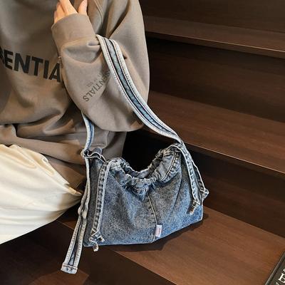 New Denim Women's Satchel Japanese and Korean Solid Color Large-capacity Daily Commuting Shoulder Tote Bag