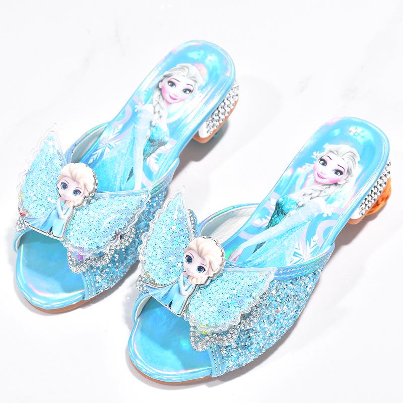 Frozen Blue Elsa Princess Sandals for Girls - Summer High-Heeled Crystal Shoes Size 35, Insole 22cm