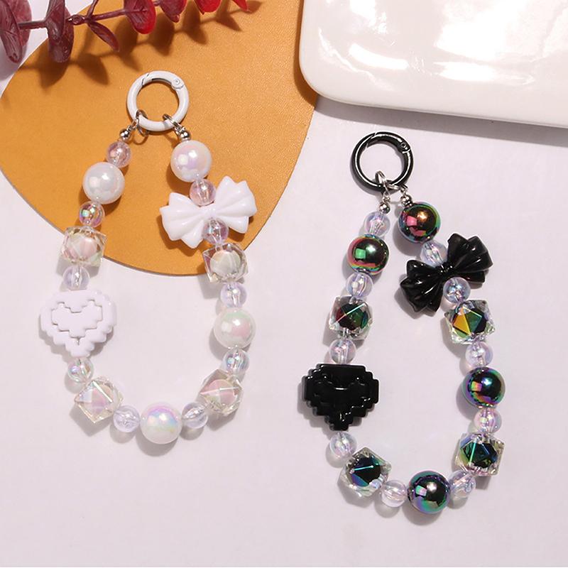 Akrylový Pozlacený Klíčenka Srdíčko Roztomilá Květinová Klíčenka S Korálky Přívěsek Na Tašku Přívěsky Dekorace Pouzdra Na Sluchátka Příslušenství