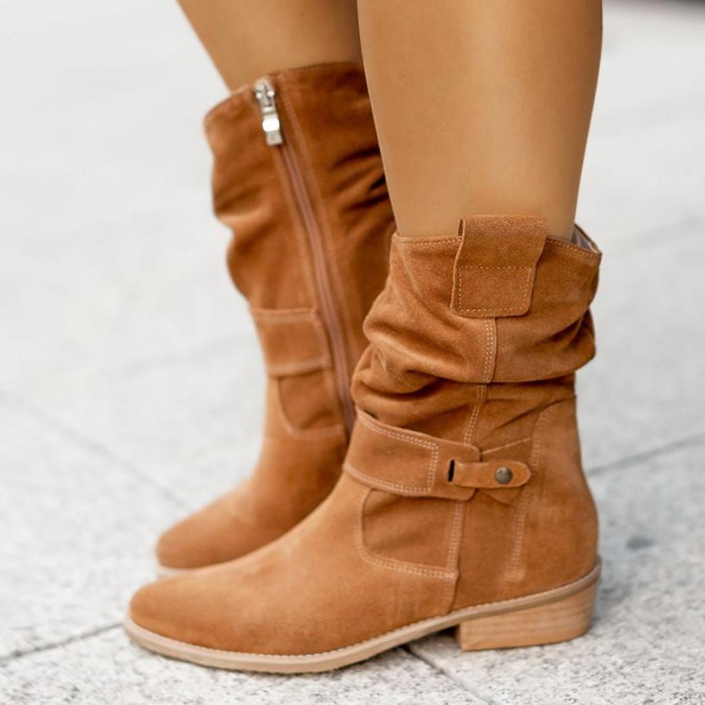 Autumn Winter Women's Boots with Large Low Heels 40-43 Suede Ankle Boots for Women Brown Long Boots