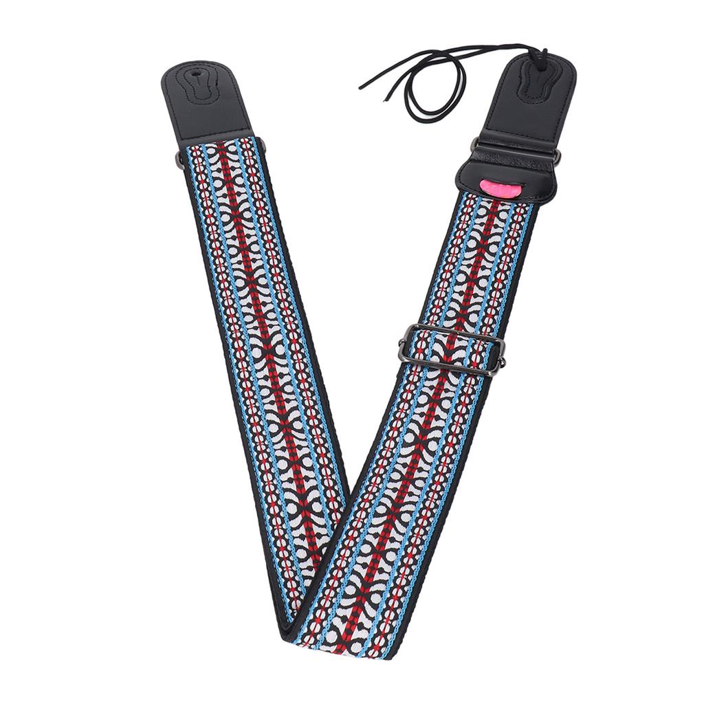 Ethnic Guitar Strap 2 Inch Widened Adjustable Length Leather Cotton Guitar Strap with Pick Holder