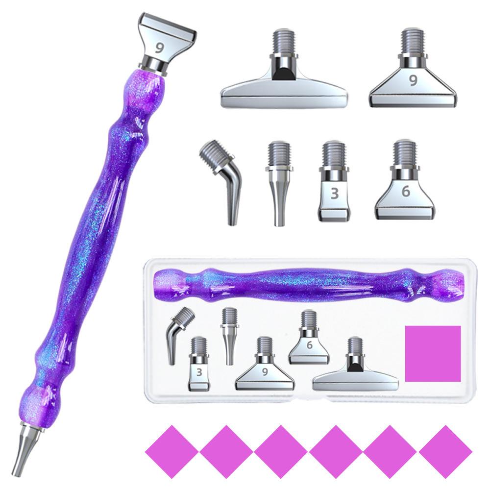 Purple 5D DIY Diamond Pen Set Resin Diamond Painting Tool Point Drill Pen with Thread Multifunctional 6 Metal Pen Heads and Clay