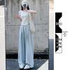 Women's Summer 2024 Ice Silk Wide-Leg Pants - White Textured Casual Petite Style