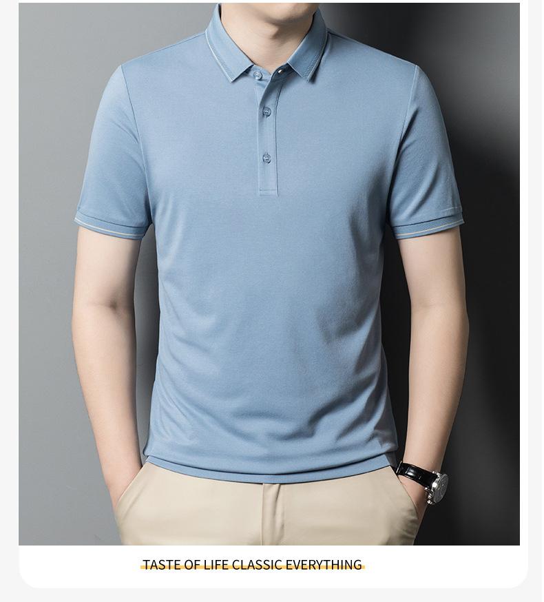 Men'S High-End Mulberry Silk Cold Short-Sleeved Polo Shirt Men'S Casual And Comfortable Solid Color Top