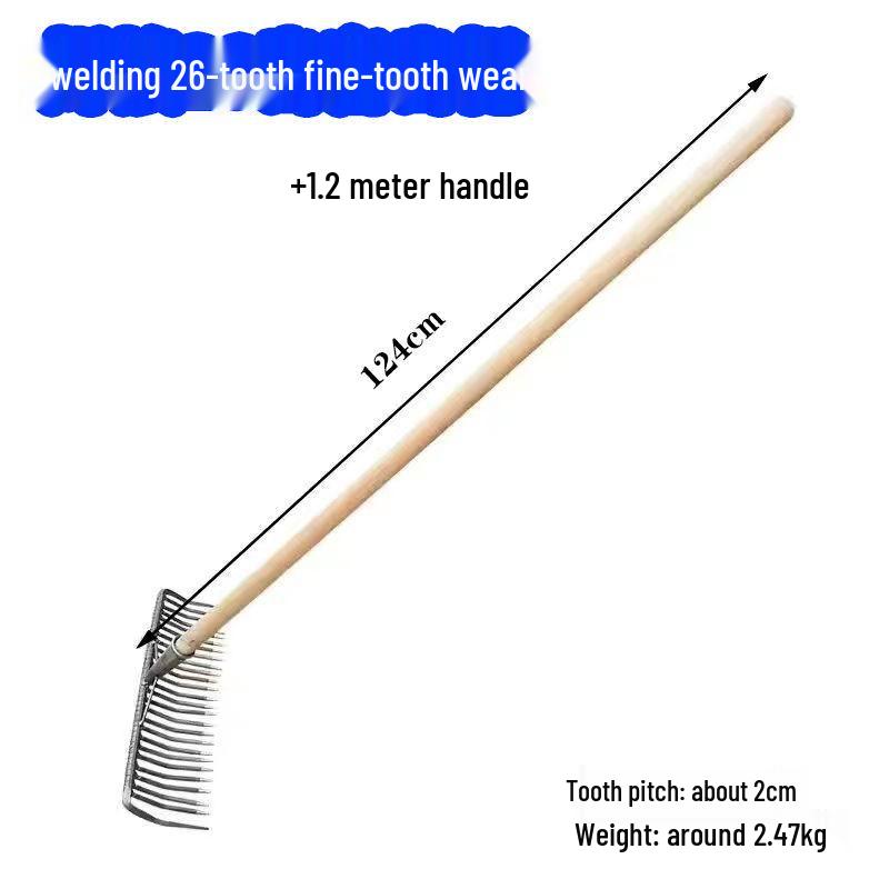 Old-Fashioned Fine-Toothed Stone and Clamming Rake Set for Raking Grass, Leaves, and Leveling Soil