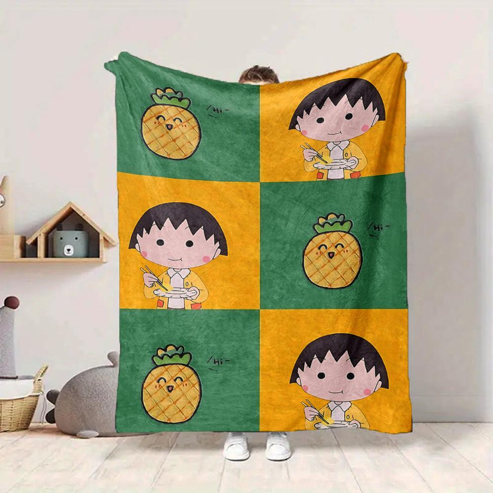 1pc Chibi Maruko Chan Cozy Print Blanket Lightweight Warm Flannel Throw Blanket For Sofa, Bed, Living Room