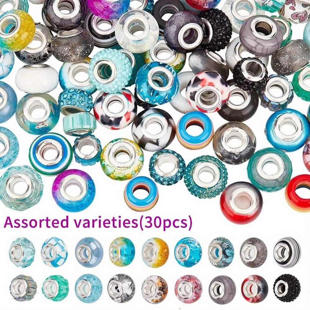 6/15/30pcs Resin Material Blue Series Large Hole Beads Random Style Decorative Beads Craft Beads DIY Bracelet Necklace Earrings Keychain