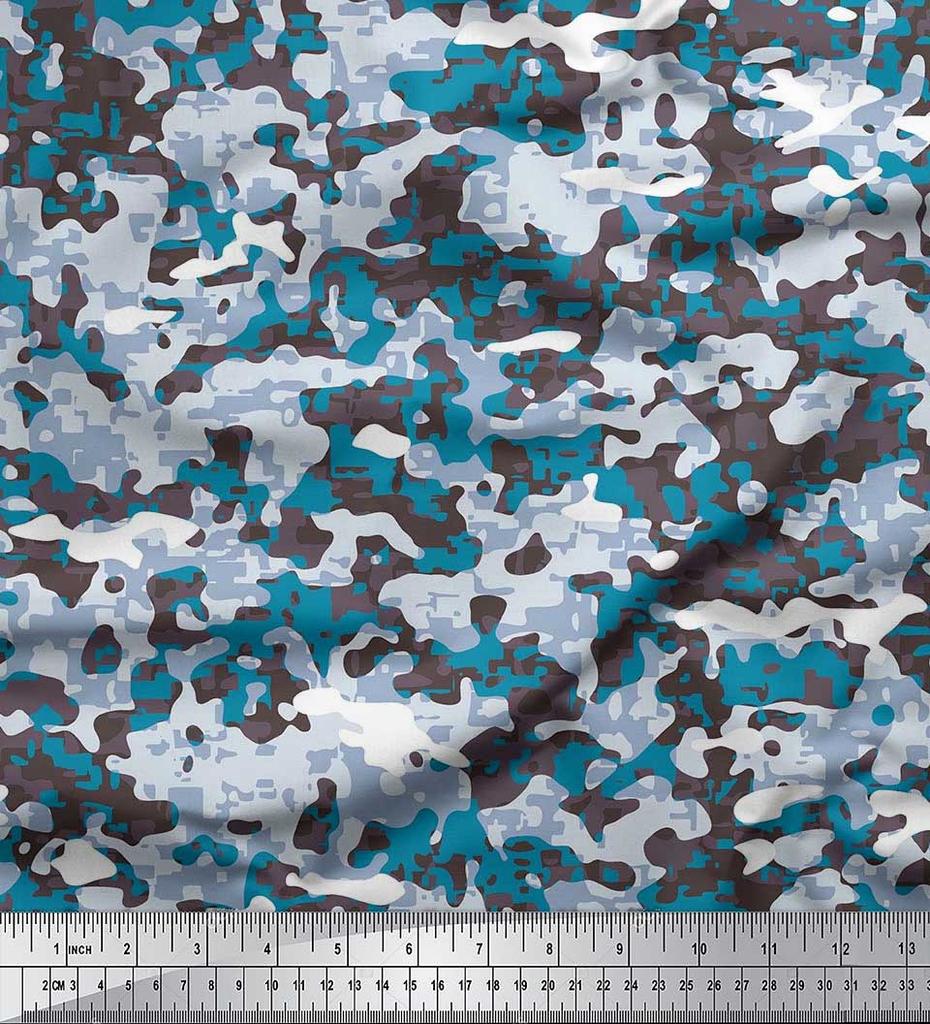 Soimoi Japan Crepe Satin Fabric Two Tone With White Camouflage Print Fabric by the metre 42 Inch