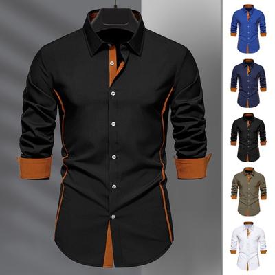 Jesień Męska Koszula Kołnierzyk Zapinany na Guziki Długi Rękaw Jednolity Kolor Slim Fit Średniej Długości Casualowa Formalna Biznesowa Dojazdy do Pracy Top