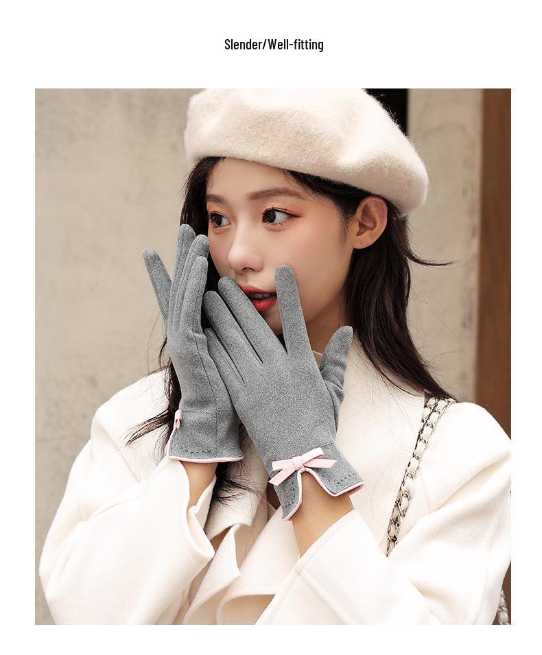 Women's Cute Warm Winter Touchscreen Velvet Bow Gloves DY28