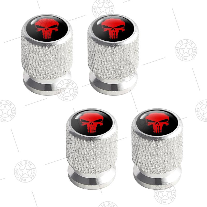 4pcs Skull Logo Car Wheel Tire Valve Caps Air Stem Aluminum Accessories For Jeep Wrangler Gladiator Renegade Ford F-150 Ranger LVCZN1