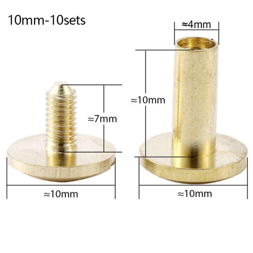 10Pcs/Set Arc Belt Screw Leather Craft Chicago Nail Brass Solid Rivet Stud Head