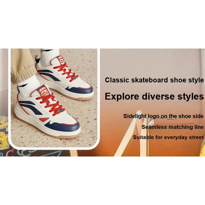 Li-Ning Scarpe da Skate per Bambini Cloud Antiscivolo Ammortizzanti Leggere Reattive Basse Sneakers per Bambini Blu Bianco YKCT176-3