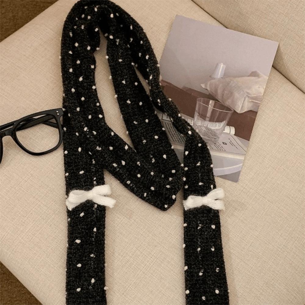 Polka Dot Bow Wool Shawl Harajuku Long Narrow Scarves All-match Knitted Scarf  Streetwear