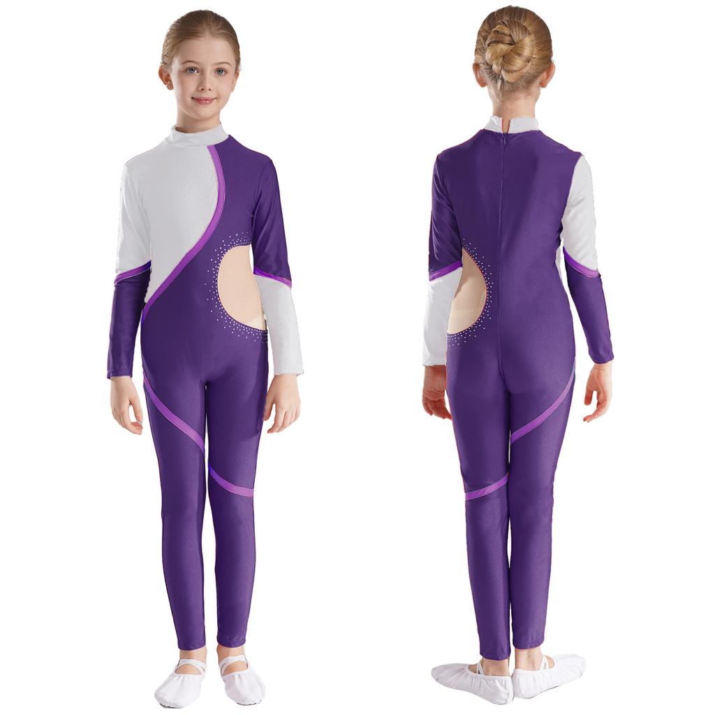 Fete Dance Unitard Patinaj Salopetă Body într-o singură bucată cu mânecă lungă Tricou gimnastică