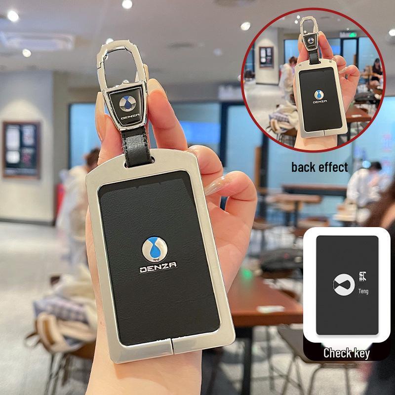 Denza D9 Key Fob Holder: NFC-Enabled Metal & Leather Card Holder for EV, Unisex with Buckle