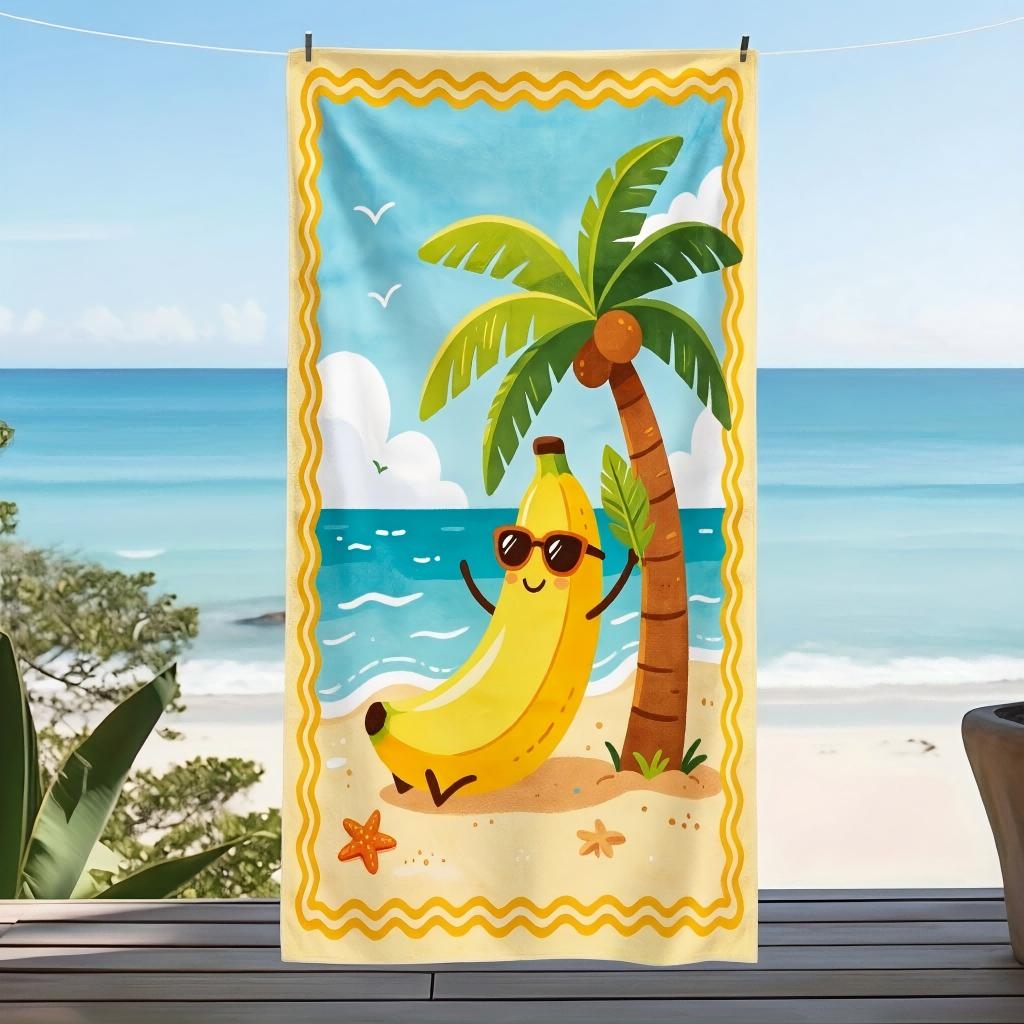 1Pc Banana Coconut Tree Print Tropical Beach Towel Soft Quick Dry Towel Perfect for Summer Travel Pool Party Outdoor Holiday Dai