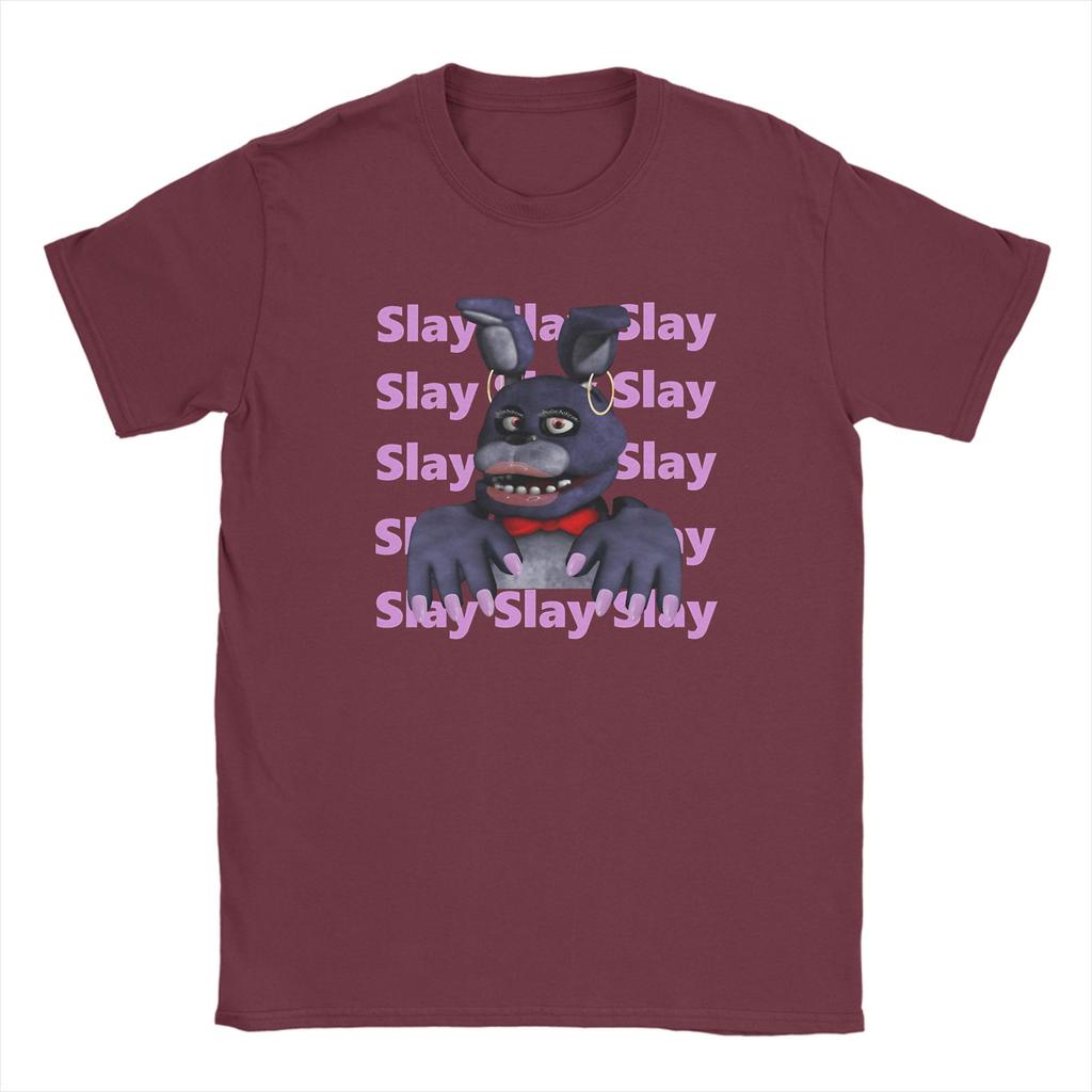 Fnaf slay meme on periodt Men T Shirts FNAF At Freddys Tee Shirt Short Sleeve Round Collar TShirt Pure Cotton Summer Clothes