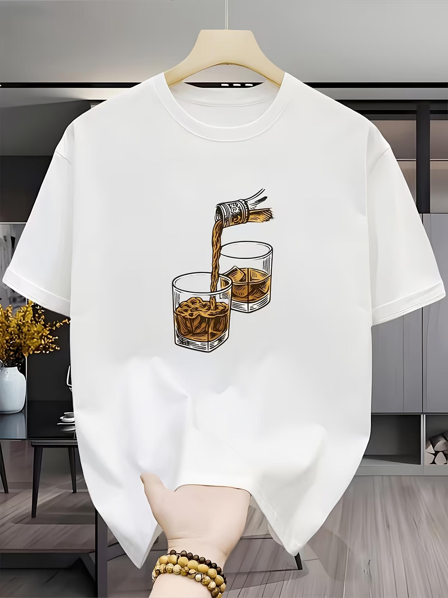 Vintage Whiskey Pouring T-Shirt with Classic Cocktail Glass Print, Casual Short Sleeve for Whiskey Enthusiasts XL