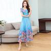 Women's Round Neck Short Sleeve A Line Midi Dress Mid Rise Elegant Floral Print Chiffon Beach Party Maxi Dress