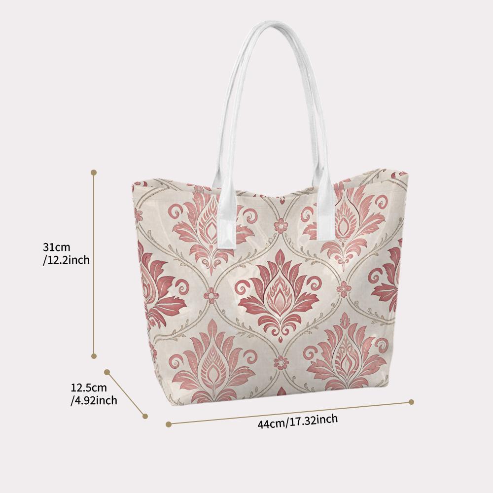 Elegant Damask Pattern Tote Bag Stylish Large Capacity Top Handle Shoulder Bag for Daily Commute Outdoor Shopping