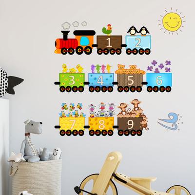 Pegatinas de Pared con Patrón de Tren PVC Antideformado Calcomanía Adhesiva de Pared para Aprendizaje de Números Decoración para el Hogar