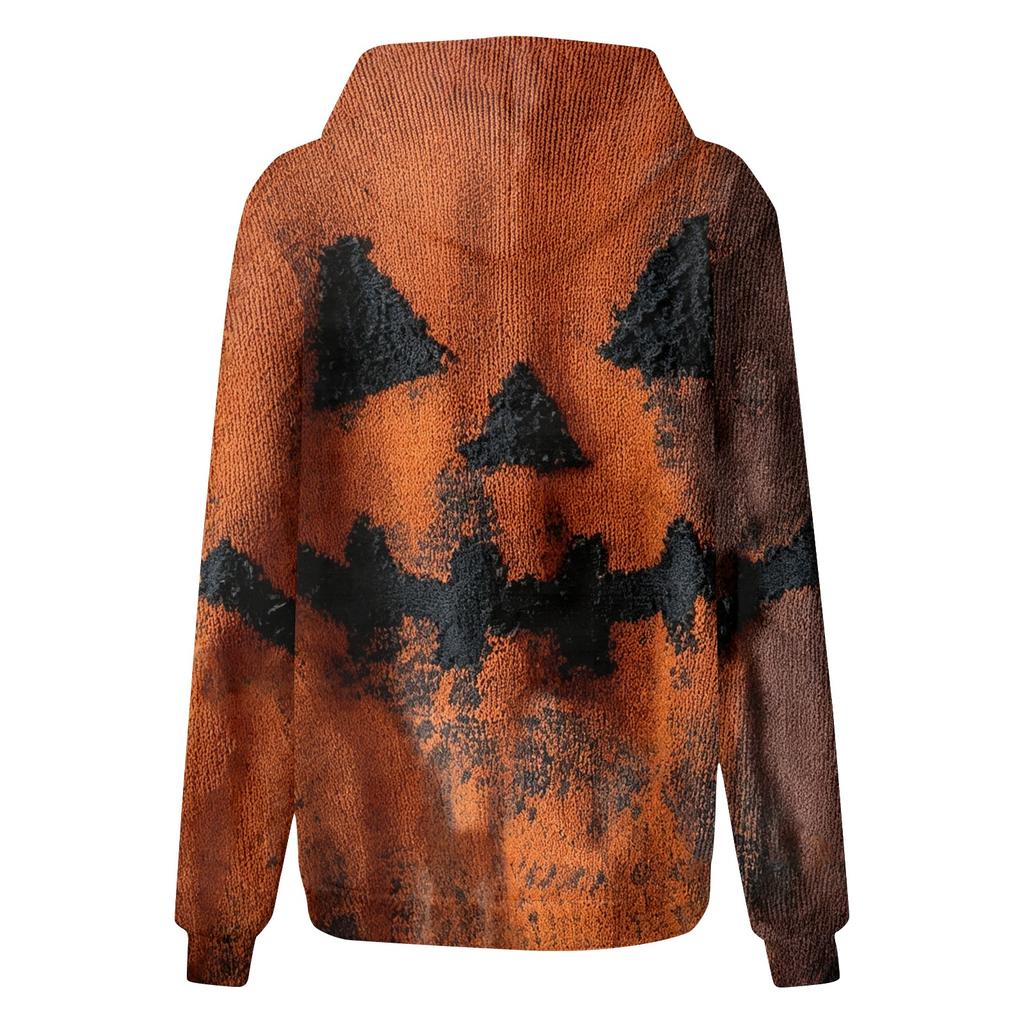 Women's Long Sleeve Halloween Printed Hoodie for Festive Party Wear