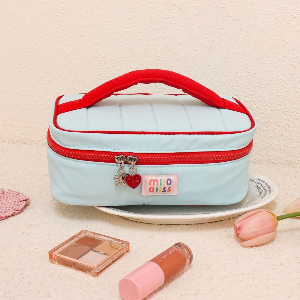 

Small Fresh Macaron Cosmetic Bag Portable Large Capacity Travel Cosmetic Handbag Girl Series Storage Handbag Contrast Color синий