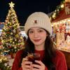 Cute bear embroidered knitted hat women's autumn and winter thickened thermal ear protection hat showing face small cold hat wool hat
