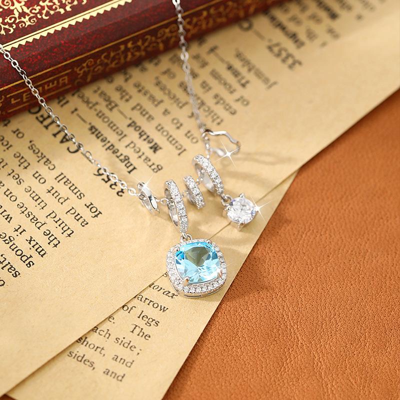 Ice Through Sky Blue Sterling Silver S925 Necklace Women's Premium Light Luxury Fashion Collarbone Chain