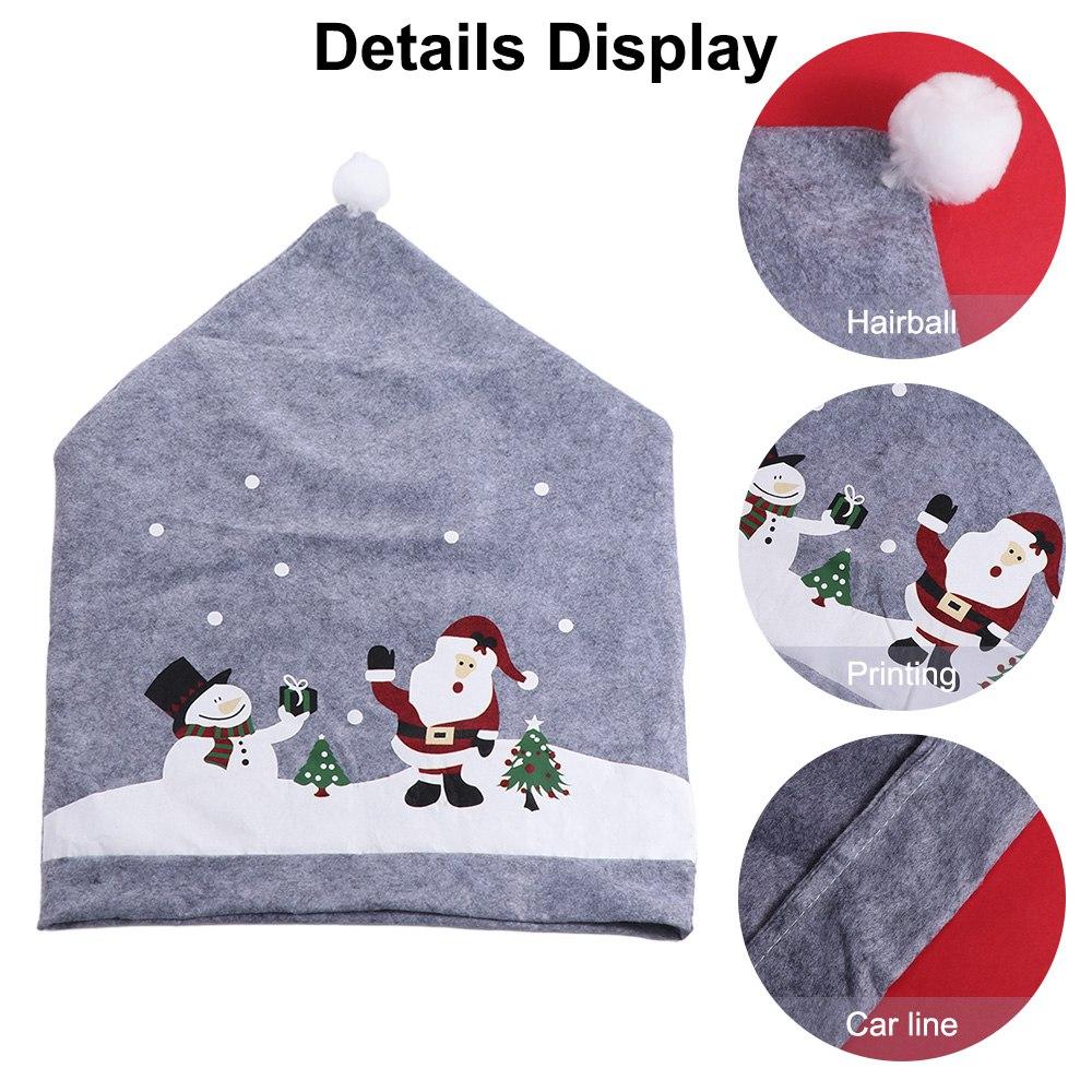 Non-woven Christmas Hat Chair Cover Santa Claus Snowman Grey Xmas Dinner Chair Seat Cover Santa Hat Cover