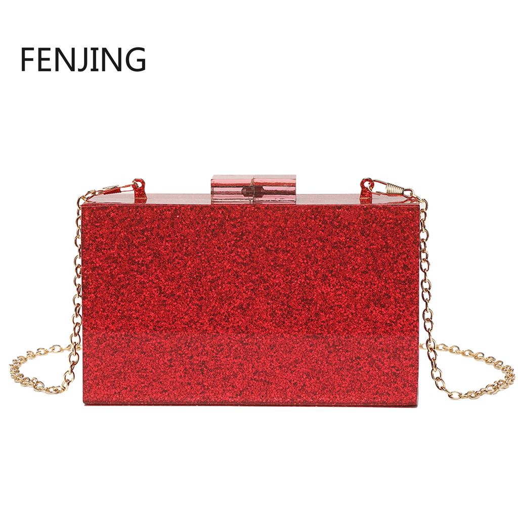 Sequined Acrylic Box Party Clutches Wedding Evening Bags for Women Designer Female Purses and Handbags Chic Chain Shoulder Bag