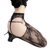 Sexy Black Silk Flower Hollow Fishnet Socks Open-file Free Summer Hot Suspender Socks, Flower Fishnet Socks