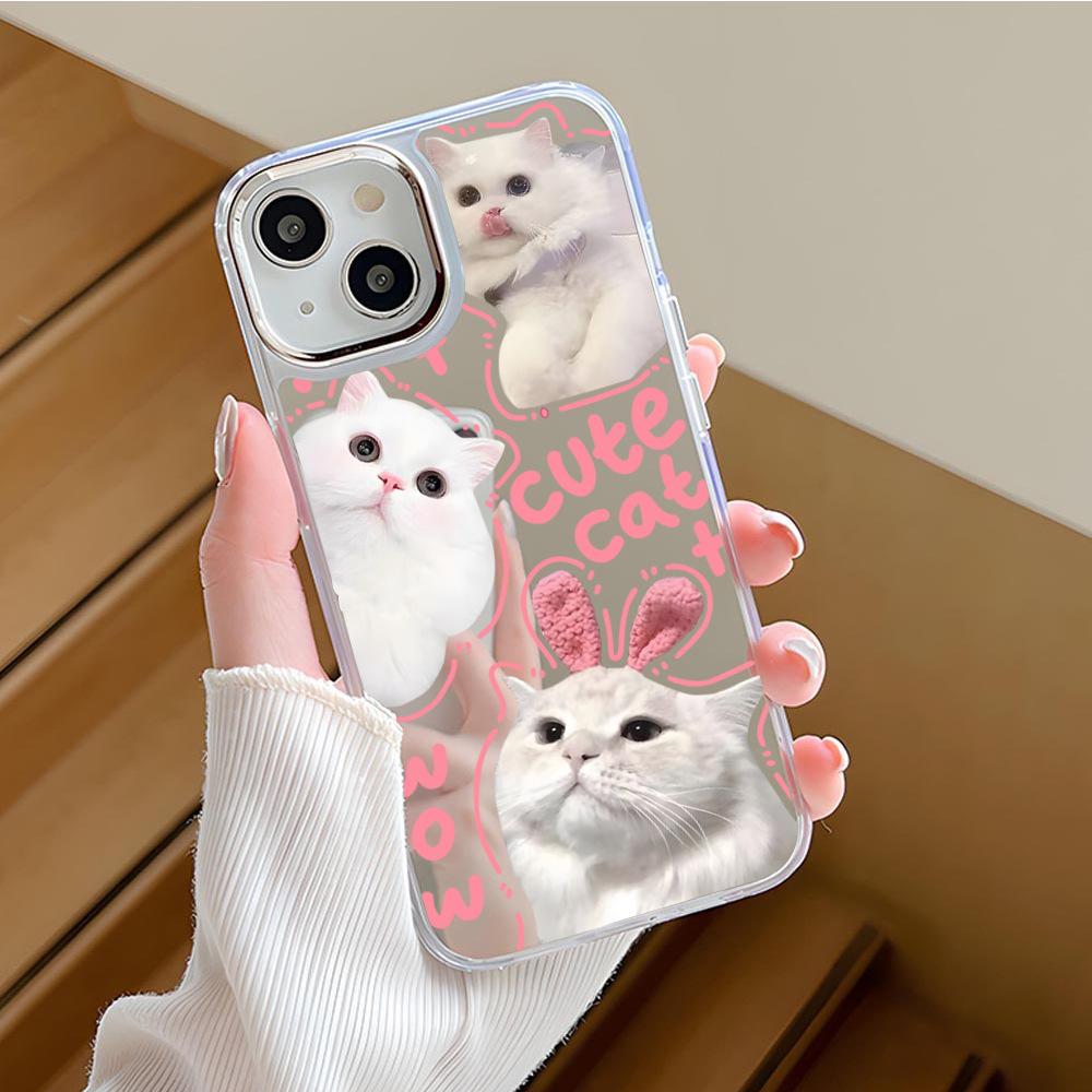 Cute kitten mobile phone case apple 15pro mirror case iphone14pm anti-drop 12 protective case 11pro