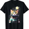 Cute Astronaut Cat In Space with Moon the Background T Shirt