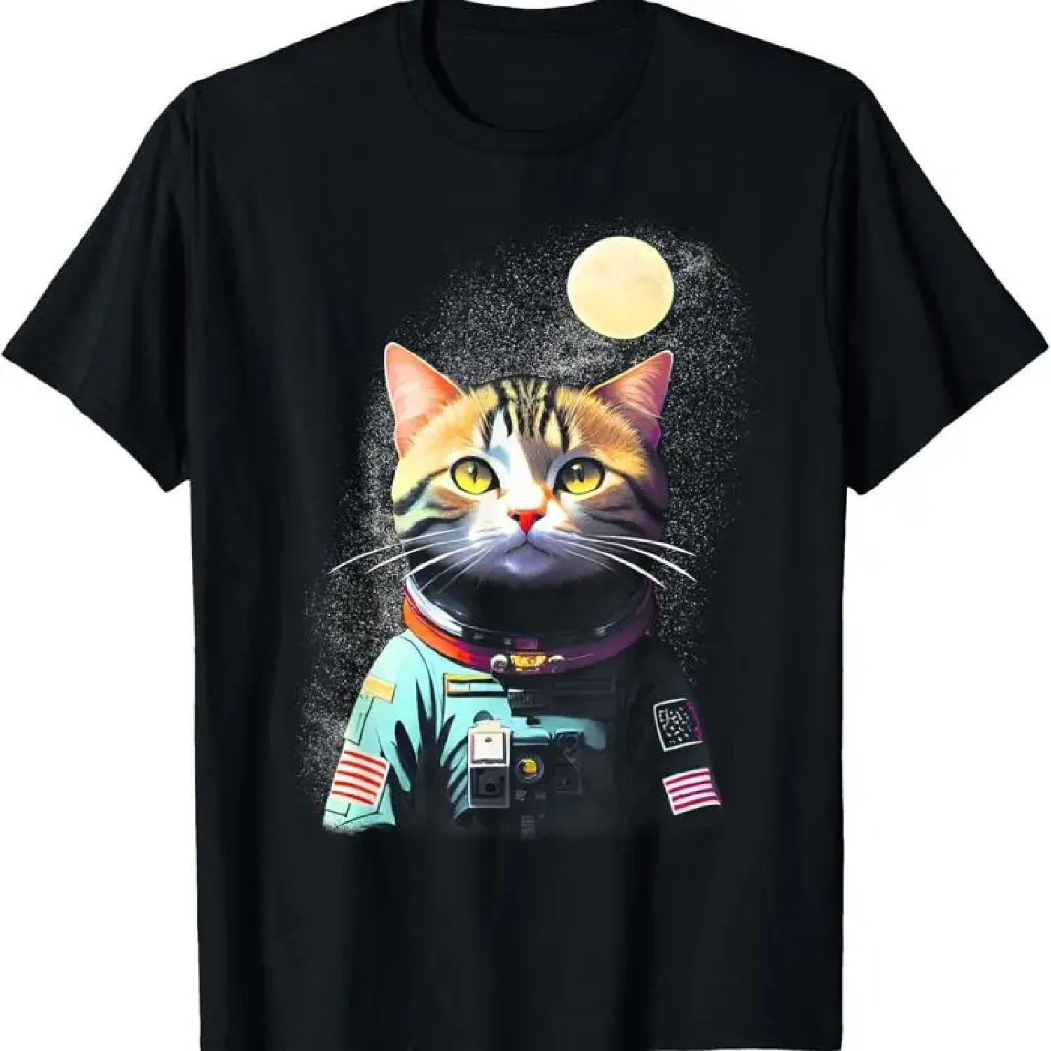 

Cute astronaut cat in space with moon the background T Shirt XXXXXL різнокольоровий