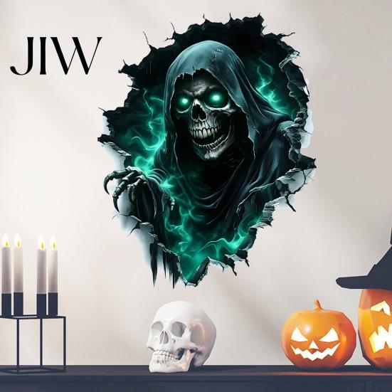 Removable Wall Art Halloween Theme Sticker, Horror Skull Decal, Waterproof Self-adhesive Haunted House Supplies Art, for Home Living Room Bedroom And