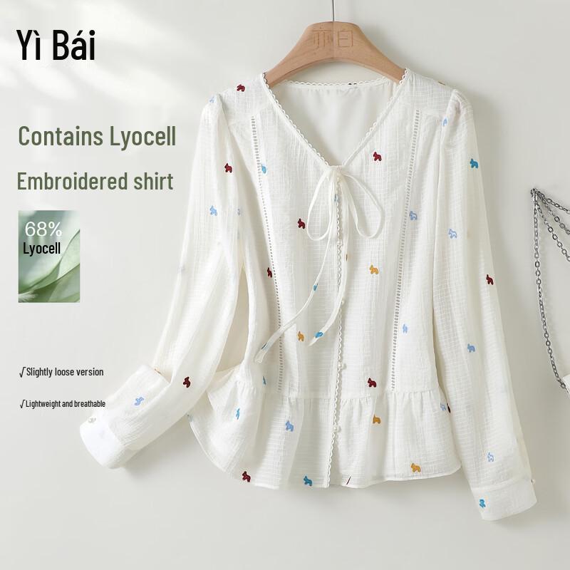 Женская блузка Yibai с вышивкой и завязками спереди XL