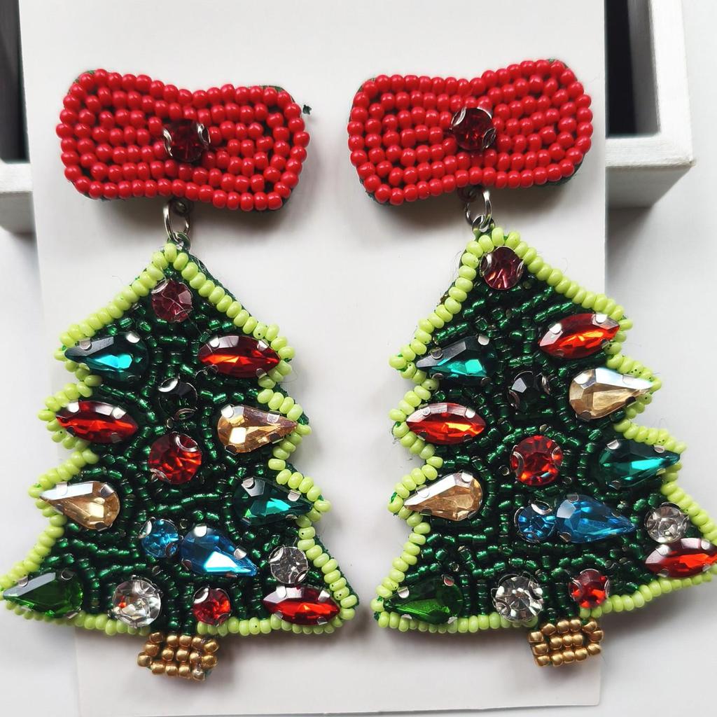 Handmade Christmas Tree & Star Bead Earrings